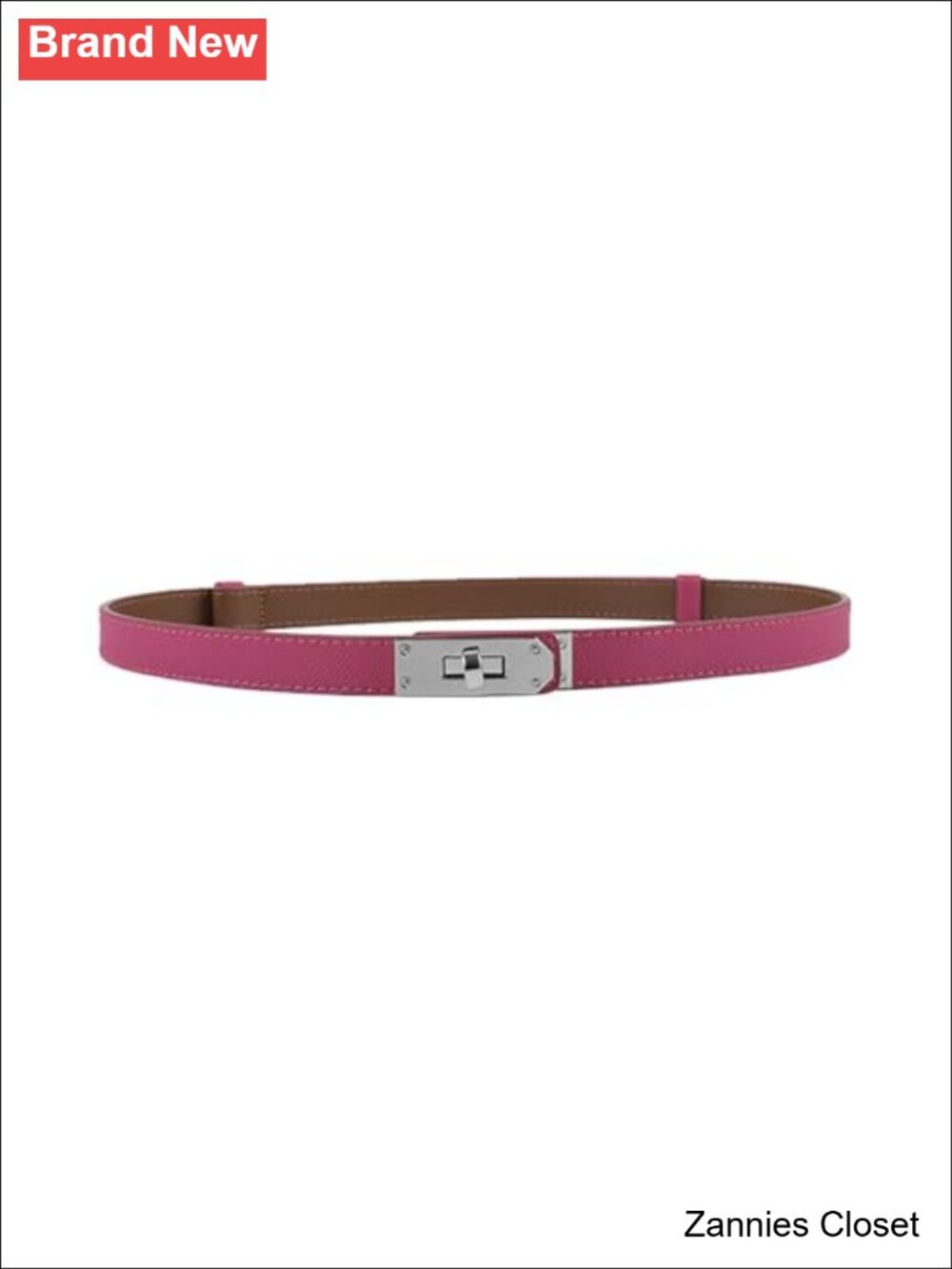 ✨ Women's Skinny Leather Belt with Adjustable Golden Turn-Lock Buckle for